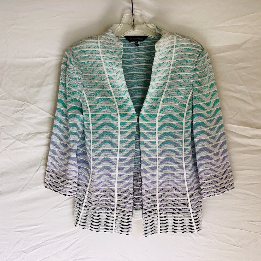 Ming Wang Womens Multicolor Geometric Cardigan Sweater Jacket Size XS